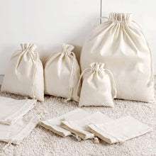 Cargar imagen en el visor de la galería, Double Drawstring 100% cotton calico bags